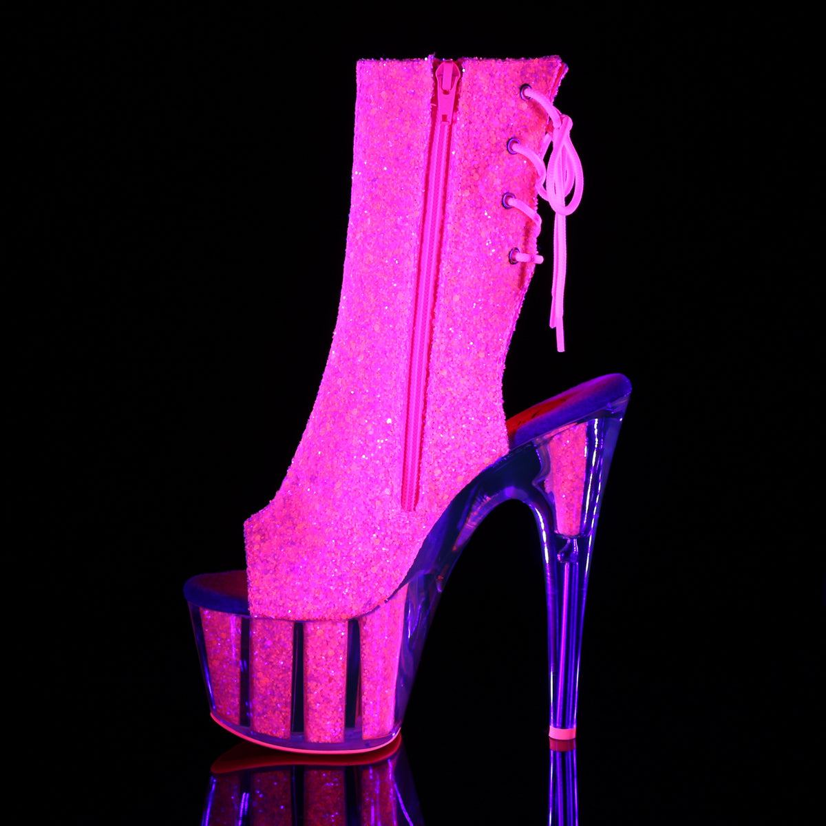 ADORE-1018G - Neon Pink Glitter Boots