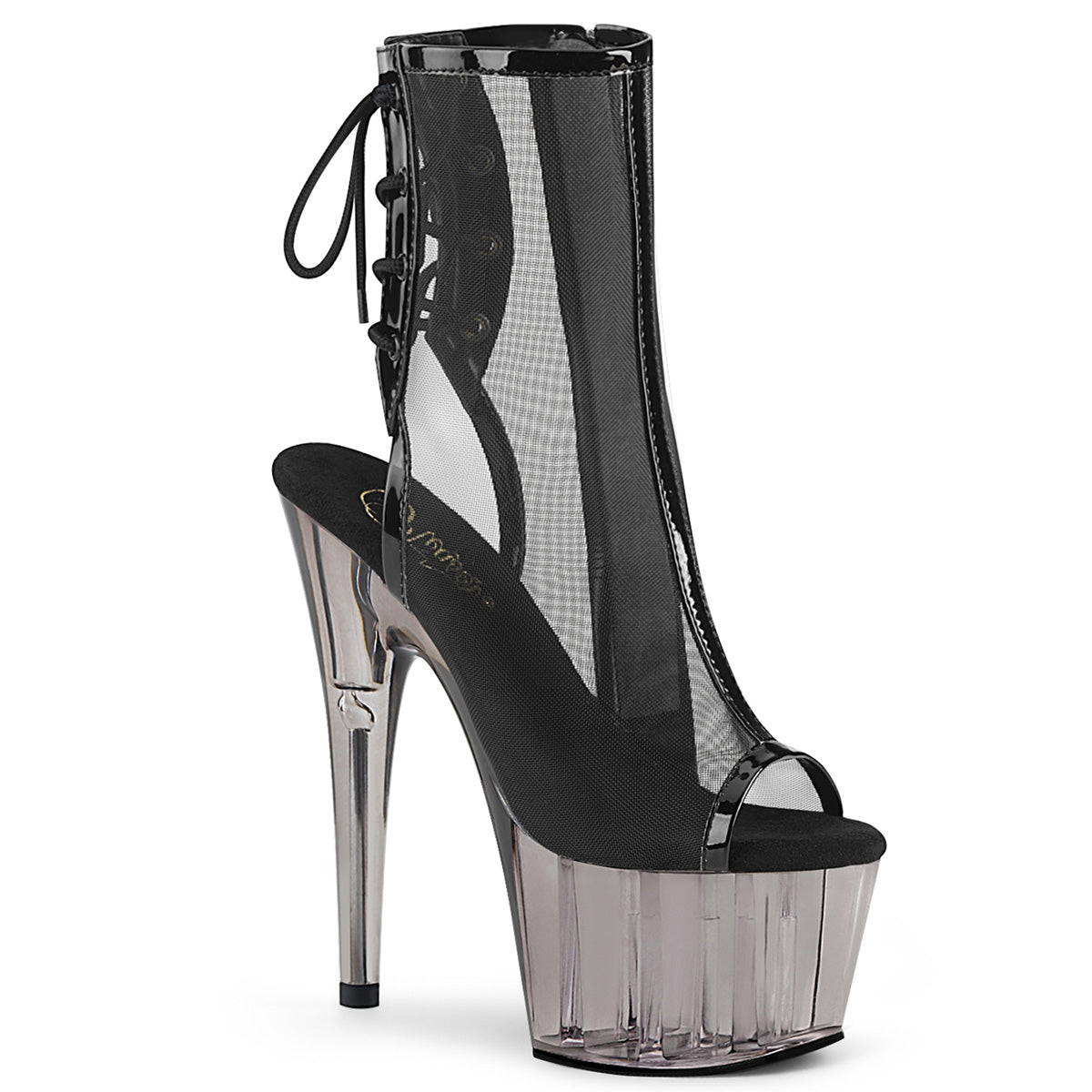 ADORE-1018MSHT - Black Patent-Mesh/Smoke Tinted Boots