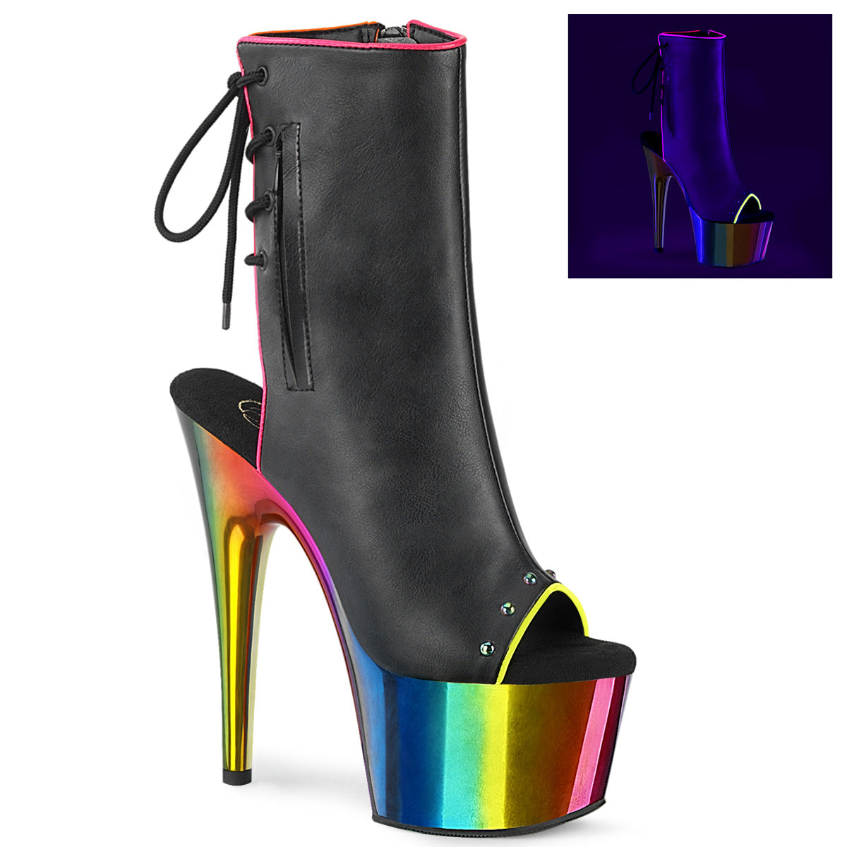 ADORE-1018RC-02 - Black Faux Leather/Rainbow Chrome