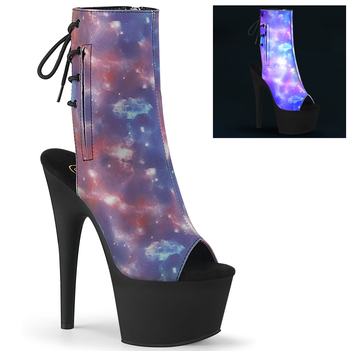 PLEASER Adore-1018REFL Purple Blue Reflective Galaxy Effect Pole Dance 7" Boots - A Shoe Addiction