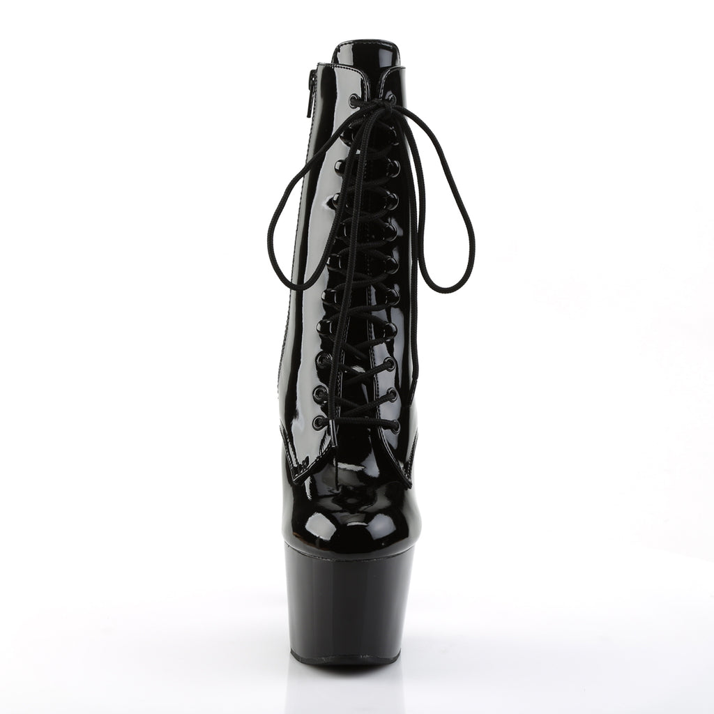 PLEASER Adore-1020 Black Patent Lace Up Zip Ankle Calf 7" Platform Boots - A Shoe Addiction Australia