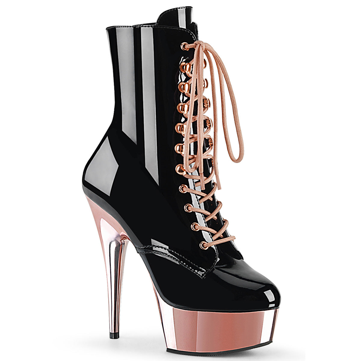 DELIGHT-1020 - Blk Pat/Rose Gold Chrome