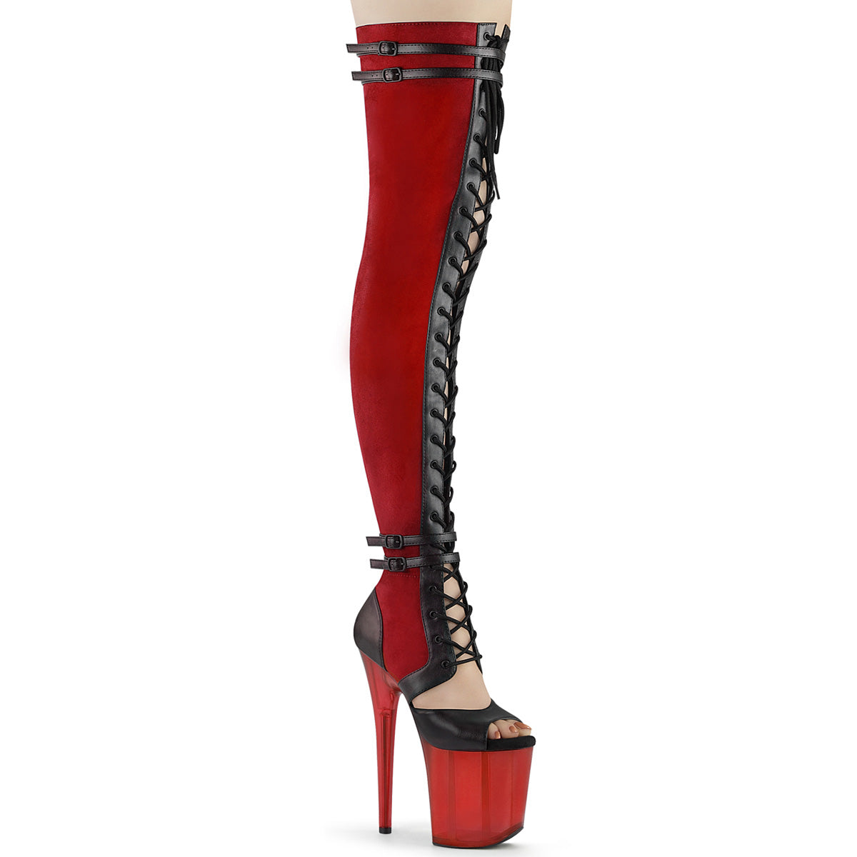 FLAMINGO-3027 - Red Faux Suede-Blk Faux Leather/Frosted