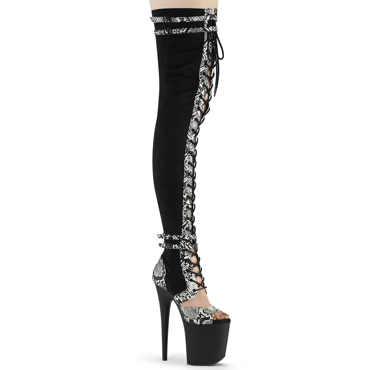FLAMINGO-3027SP - Blk Faux Suede-Snake Print Faux Le./Blk
