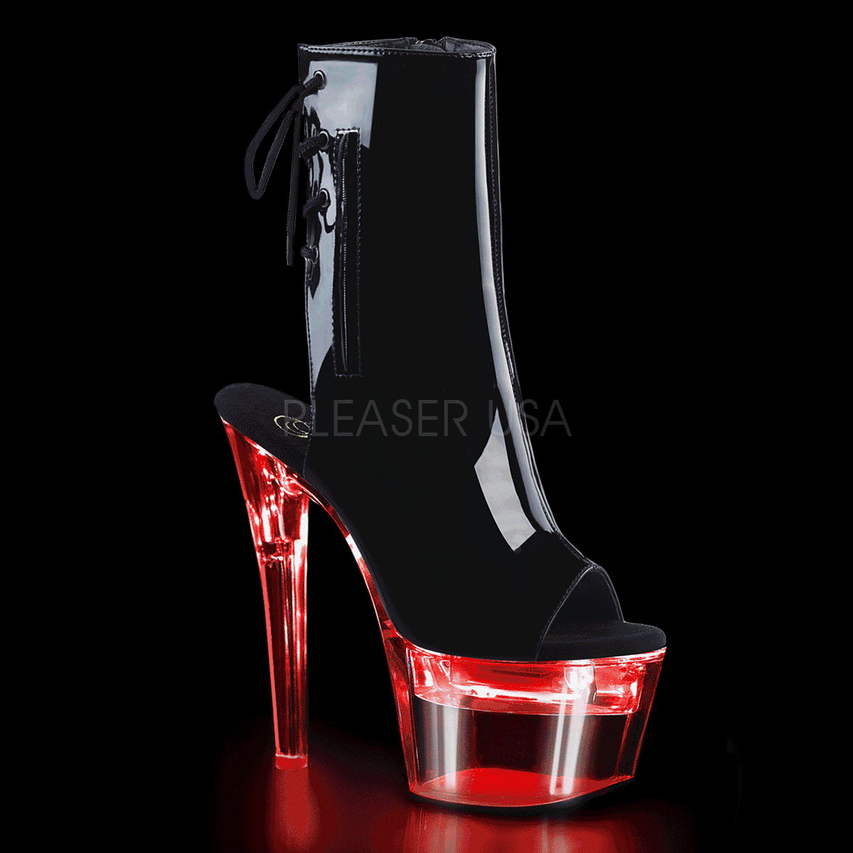 PLEASER Flashdance-1018-7 Black Patent Chargeable Multi Colour Light Up Stripper Pole Heels - A Shoe Addiction