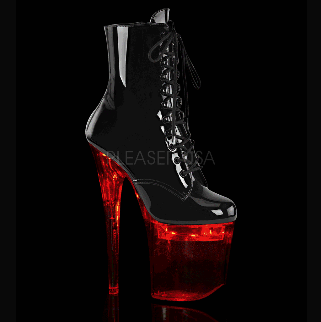 PLEASER Flashdance-1020-8 Black Patent Clear Multi Colour Option Light Up Stripper Pole Heels Boots - A Shoe Addiction