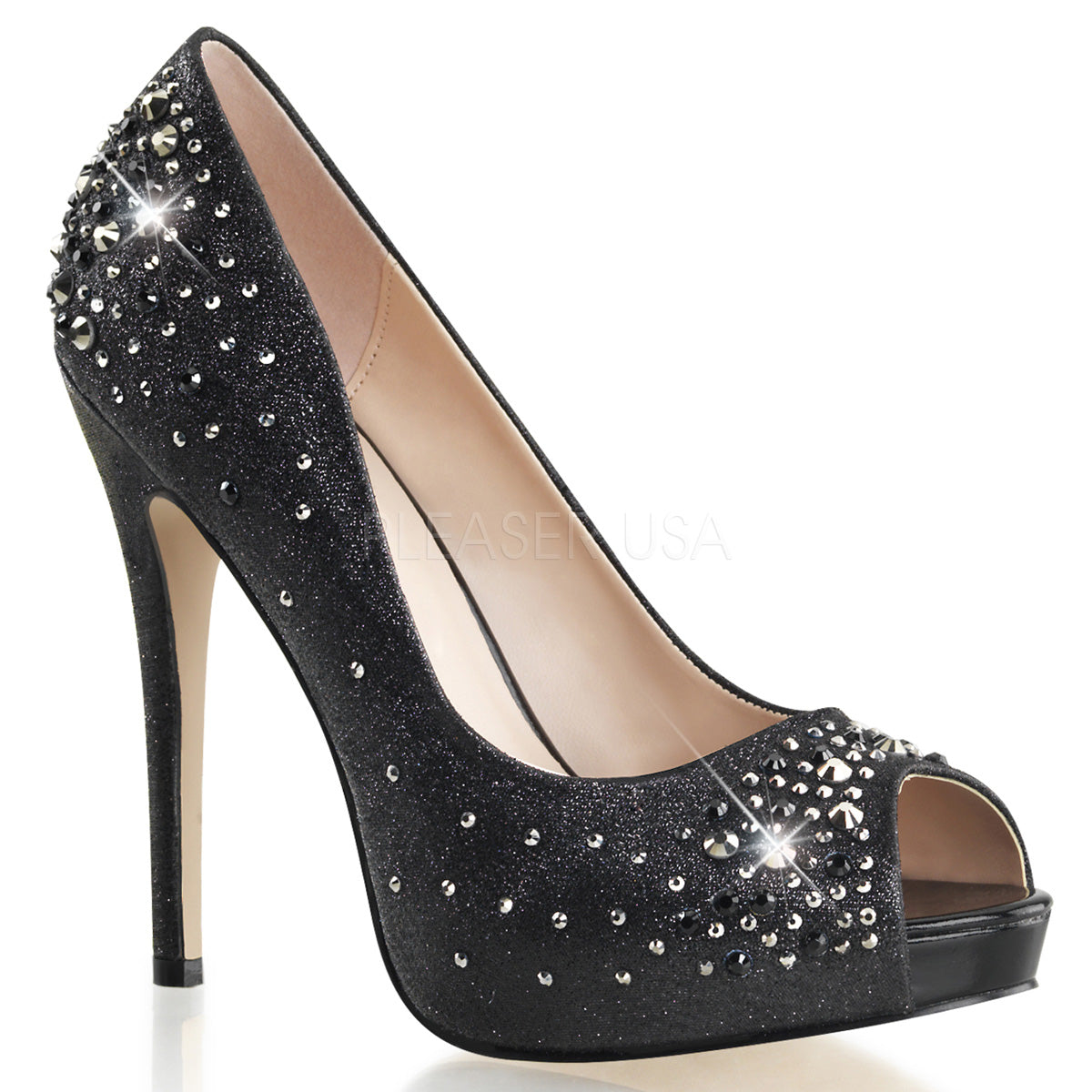 IN STOCK / SALE - Fabulicious Heiress-22R Black Rhinestone Dress Heels AU Size 5 - A Shoe Addiction