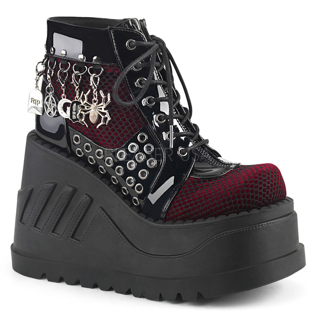 DEMONIA Stomp-18 Velvet Spider Pentagram Cross Charms Goth Platform Ankle Boots - A Shoe Addiction