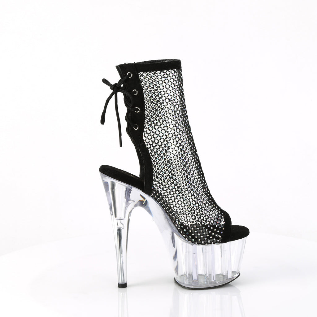 ADORE-1018RM - Black Faux Suede-RS Mesh/Clear