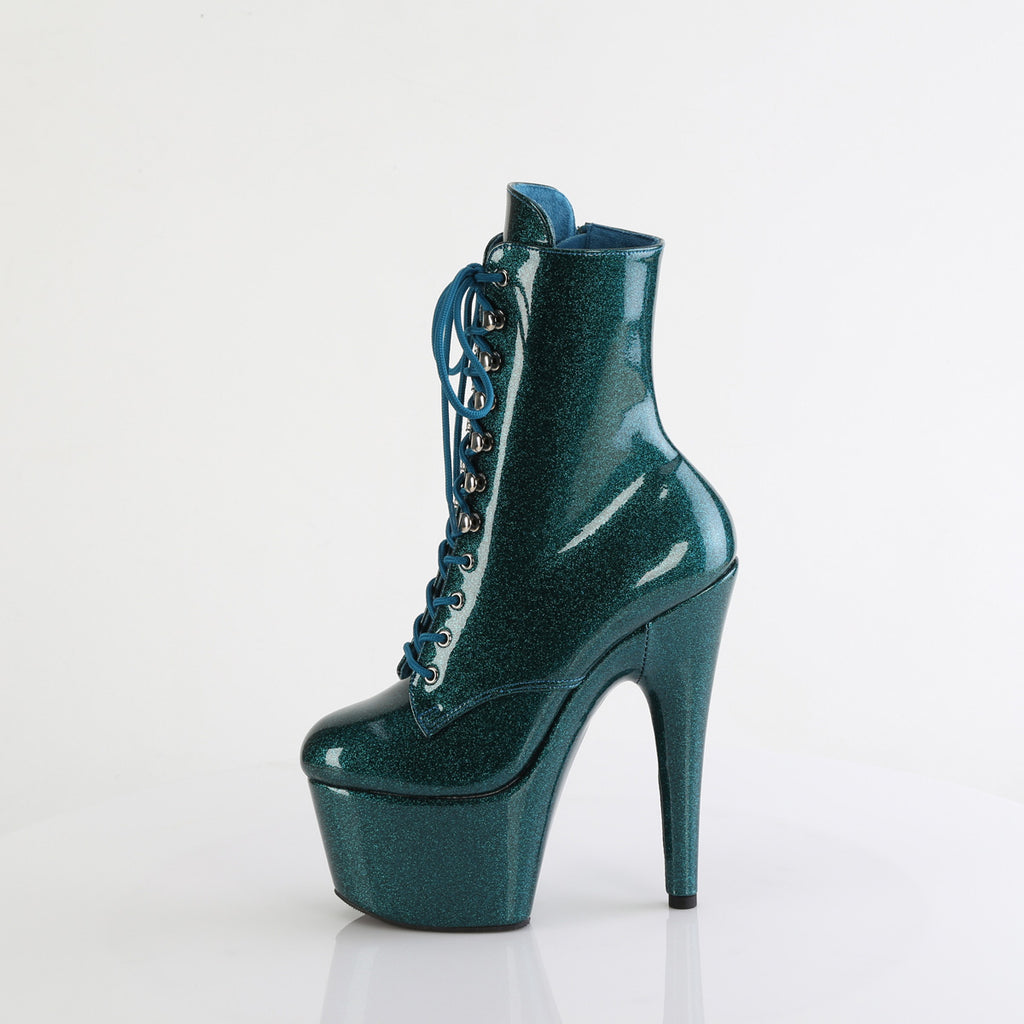 ADORE-1020GP - Teal Glitter Patent Ankle Boots