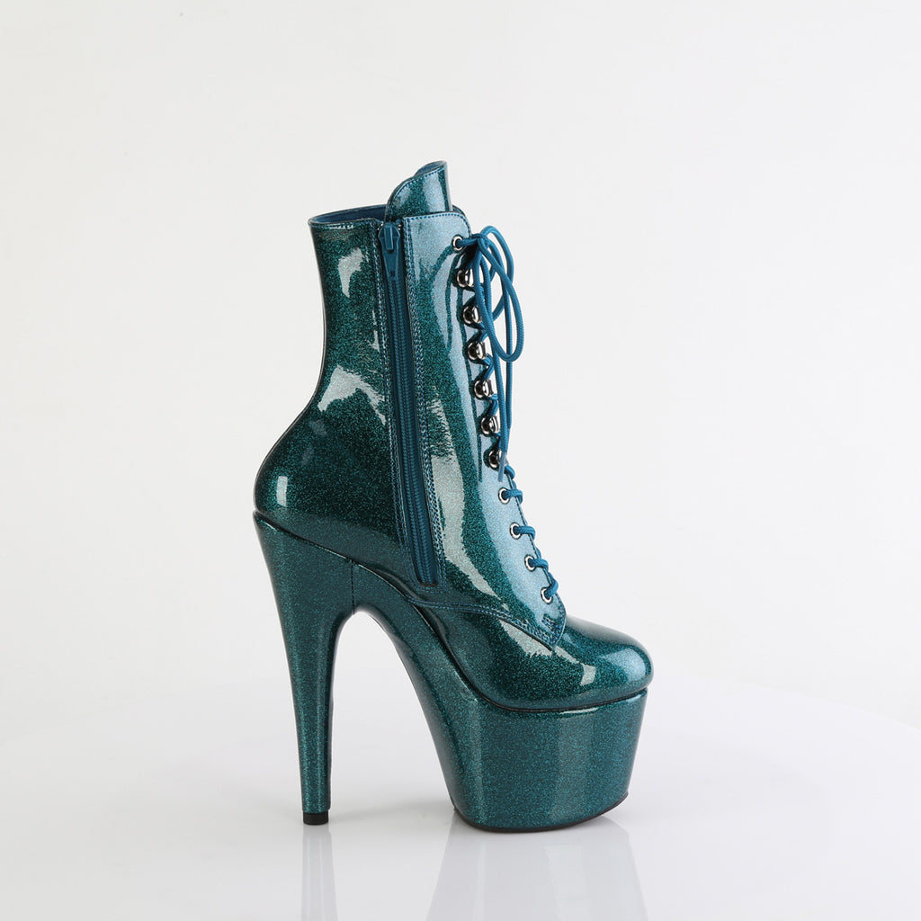 ADORE-1020GP - Teal Glitter Patent Ankle Boots