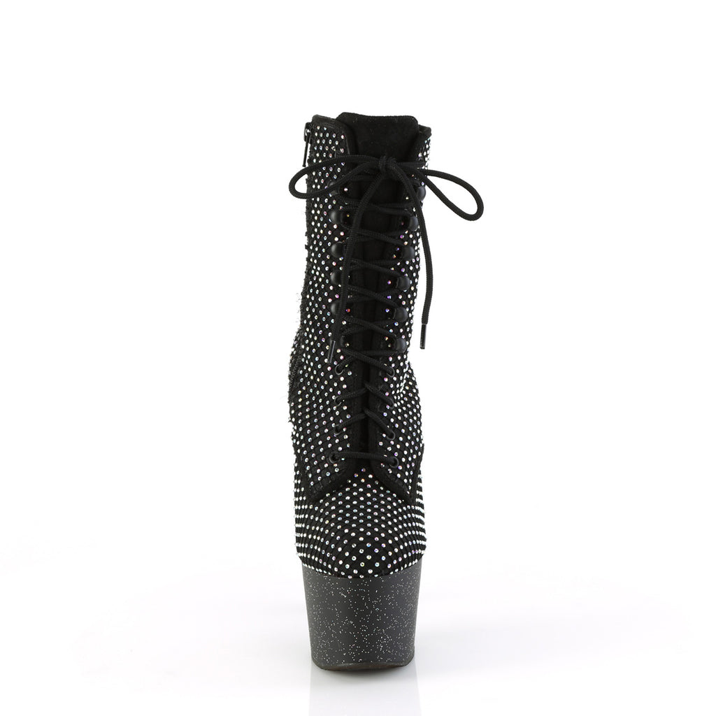 ADORE-1020RM - Black Faux Suede-Rhinestone Mesh Boots