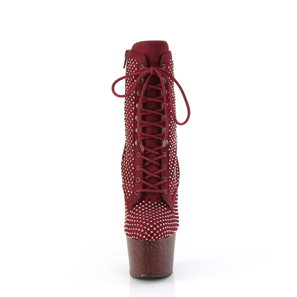 ADORE-1020RM - Burgundy Faux Suede-Rhinestone Mesh Boots