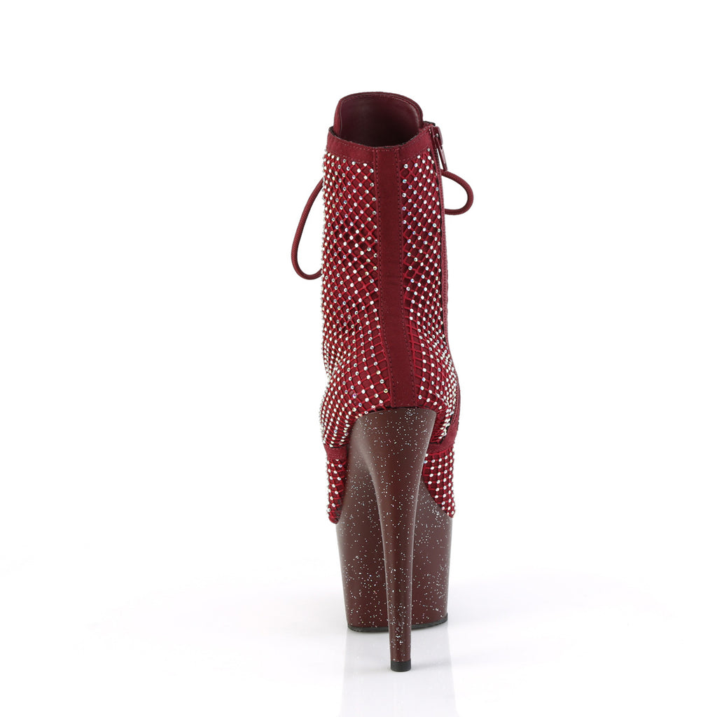 ADORE-1020RM - Burgundy Faux Suede-Rhinestone Mesh Boots