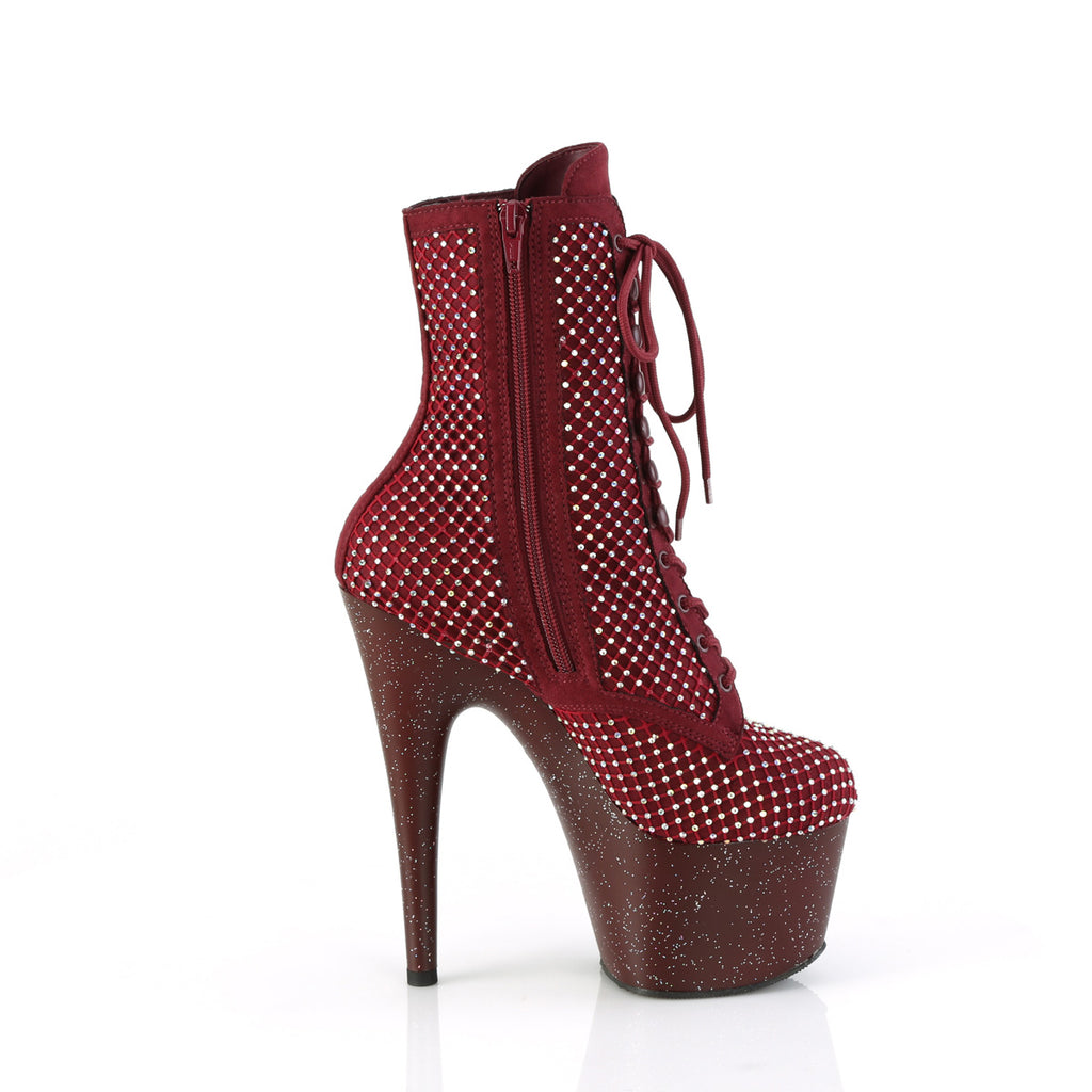 ADORE-1020RM - Burgundy Faux Suede-Rhinestone Mesh Boots