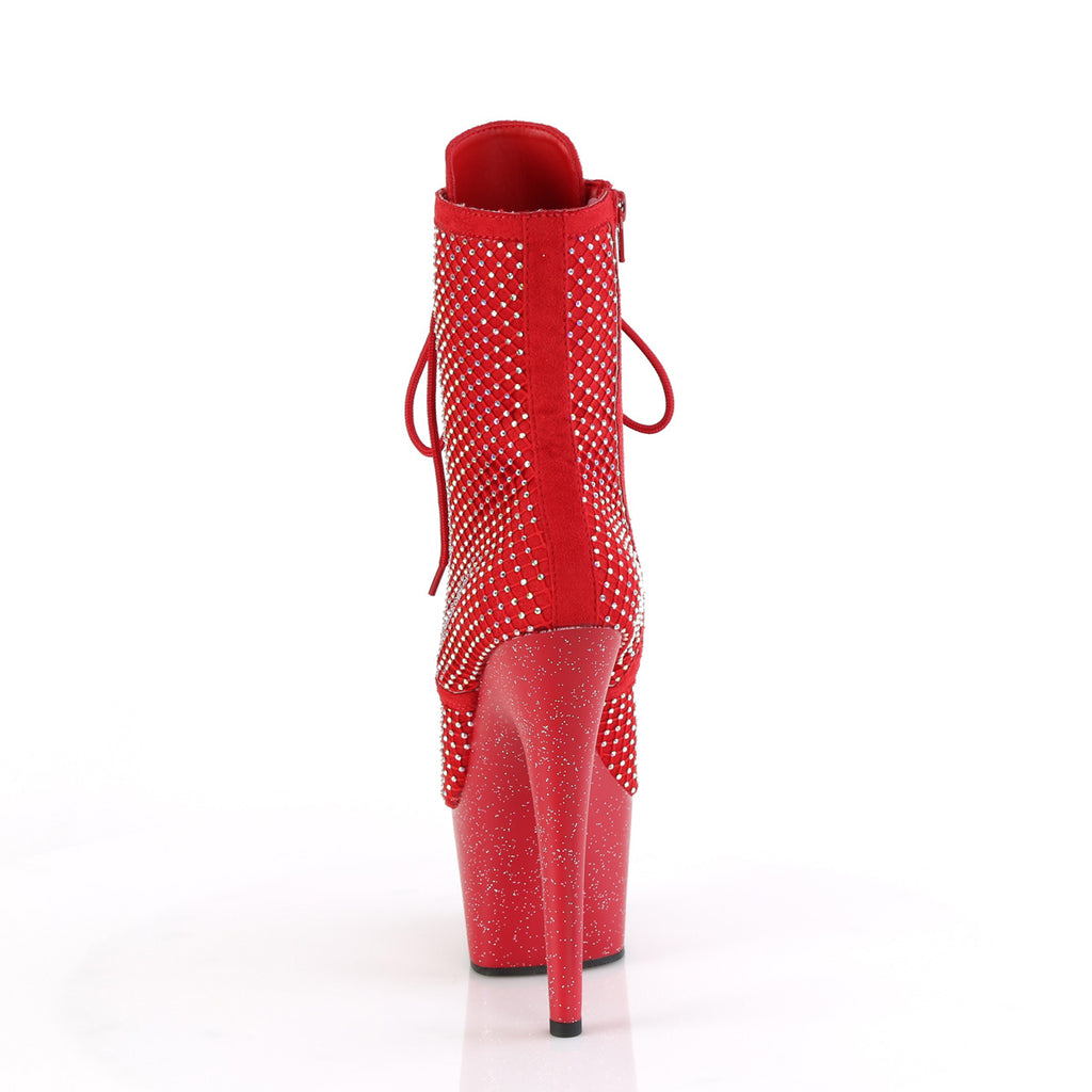 ADORE-1020RM - Red Faux Suede-Rhinestone Mesh Boots