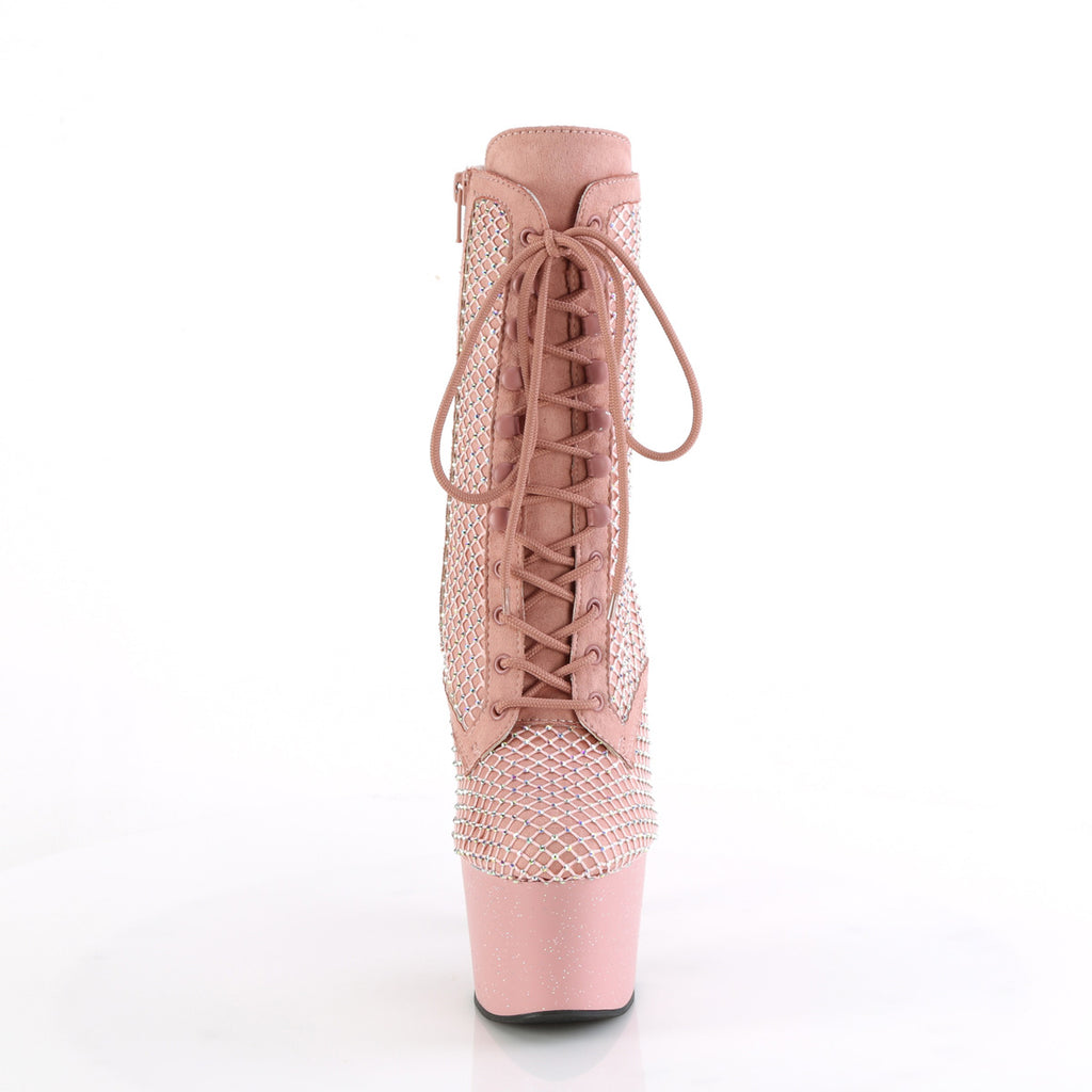 ADORE-1020RM - Salmon Pink Faux Suede-Rhinestone Mesh Boots