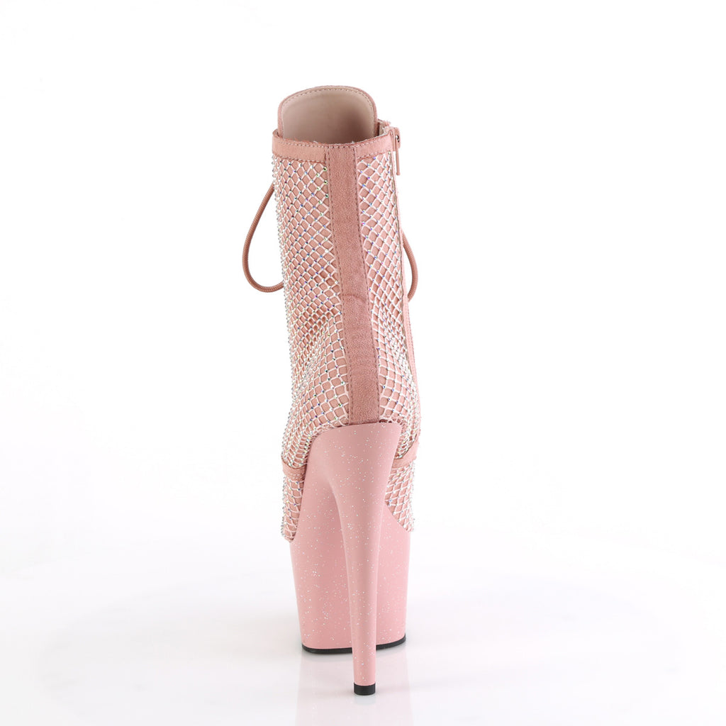 ADORE-1020RM - Salmon Pink Faux Suede-Rhinestone Mesh Boots