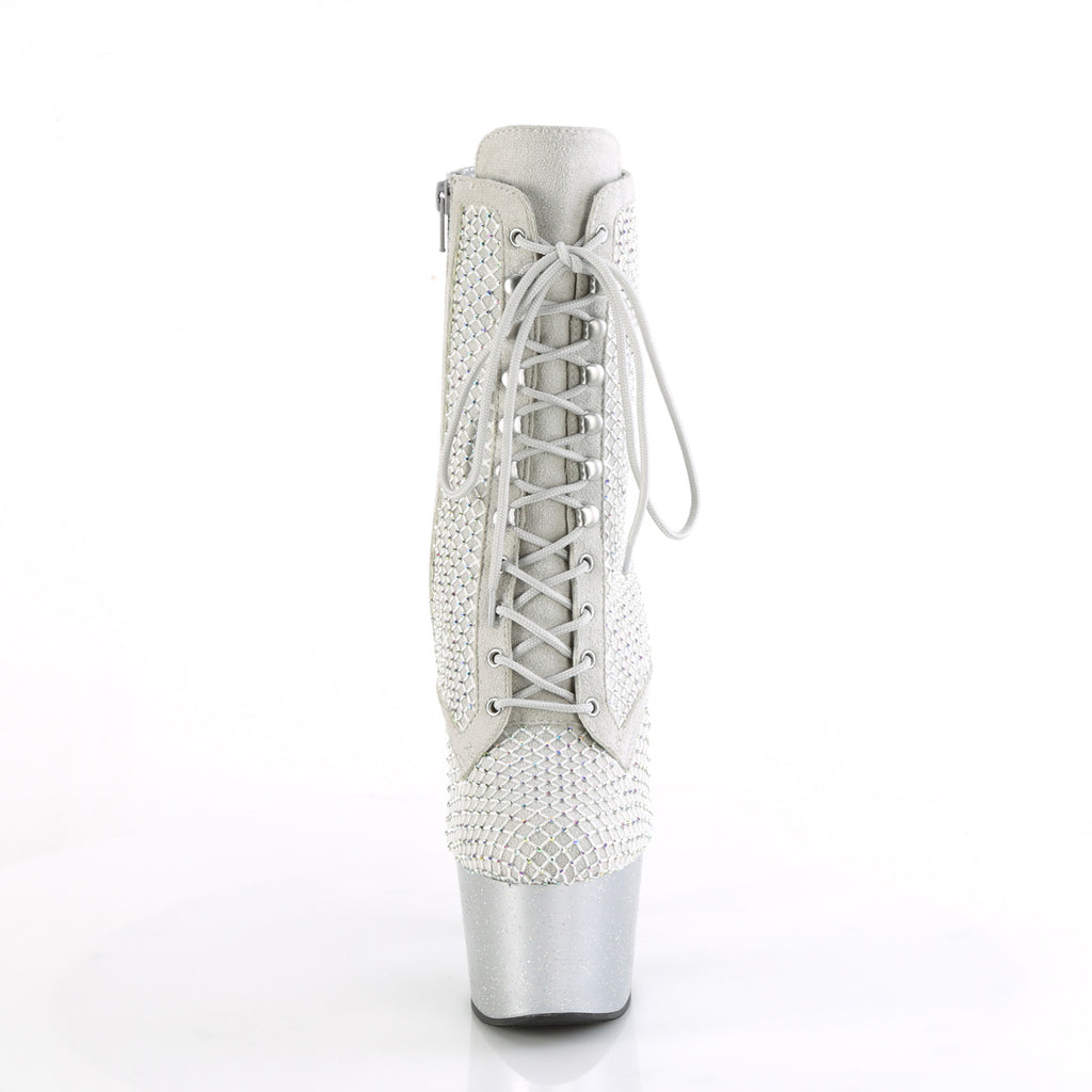 ADORE-1020RM - Silver Faux Sude-Rhinestone Mesh Boots