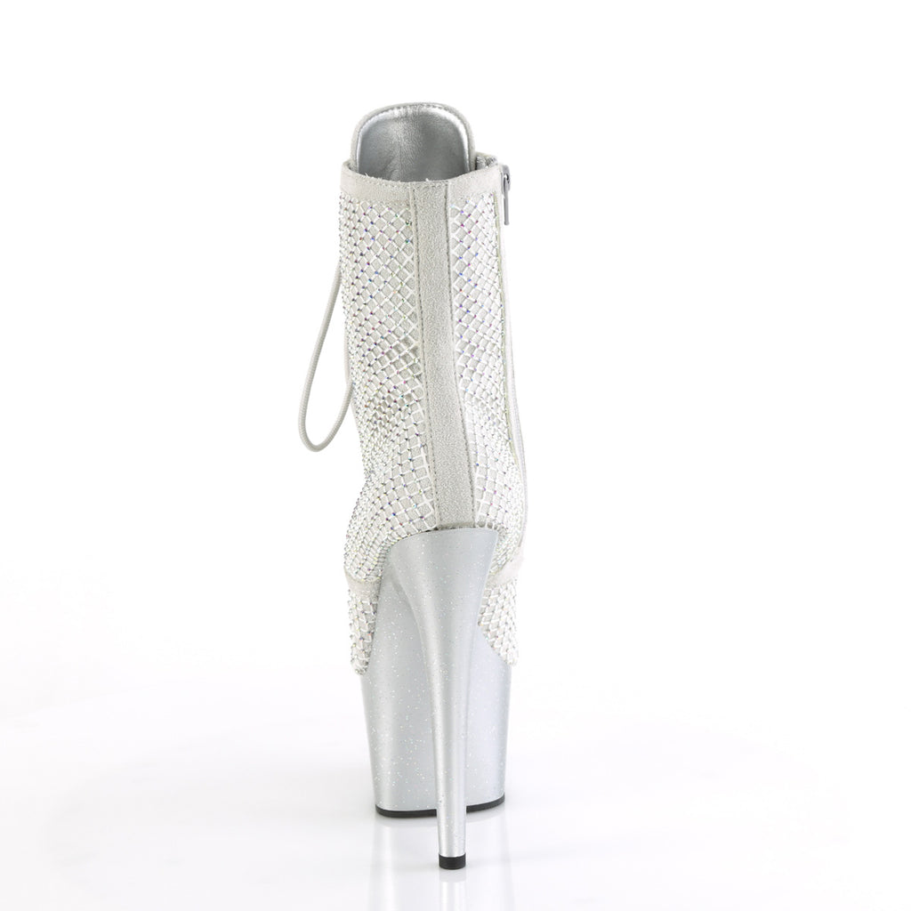 ADORE-1020RM - Silver Faux Sude-Rhinestone Mesh Boots