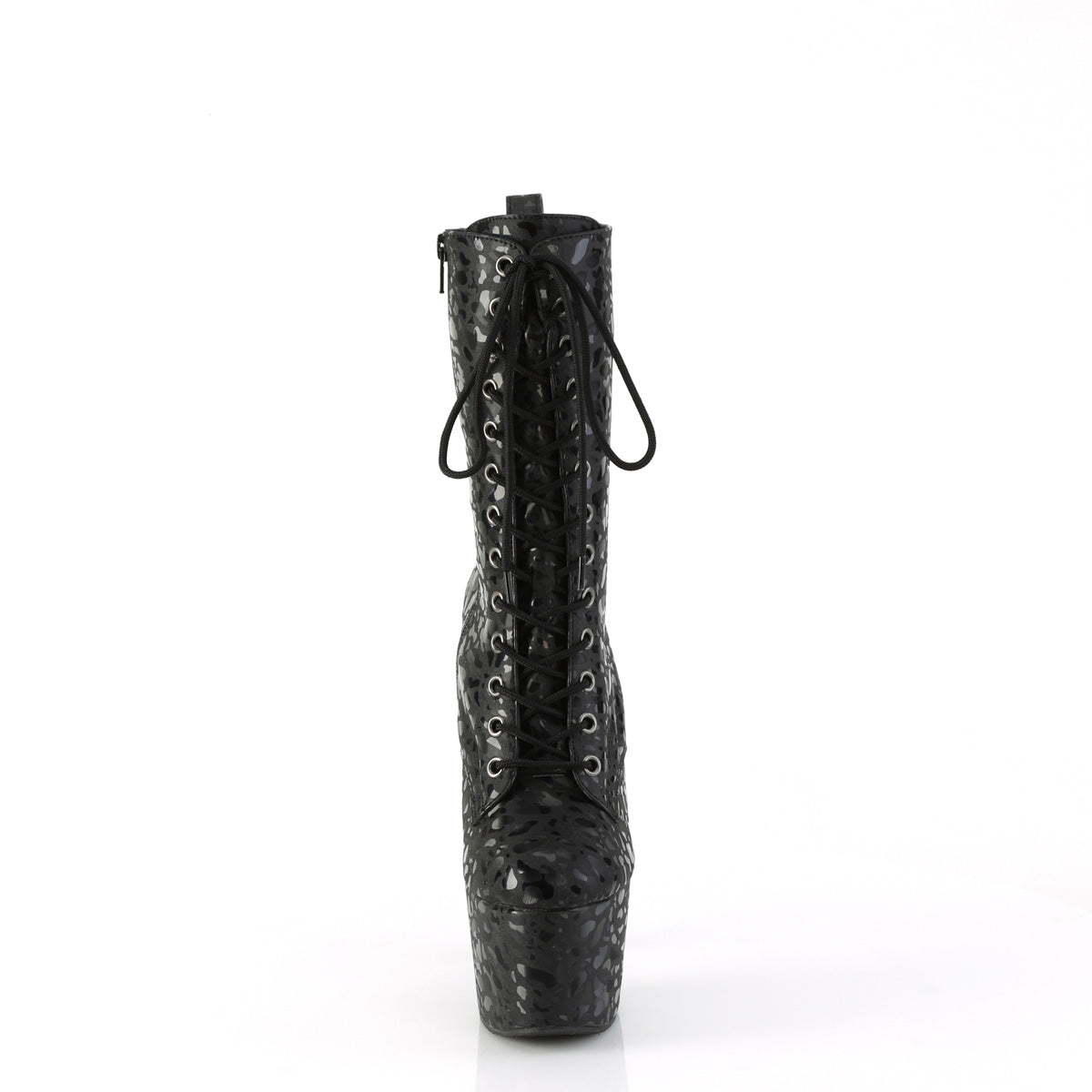 ADORE-1040SPF - Black Oil Slick Metallic Snake Print Fabric Ankle Boots