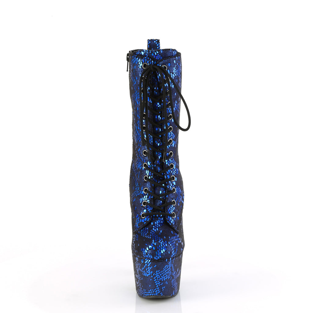ADORE-1040SPF - Blue Metallic Snake Print Fabric Ankle Boots
