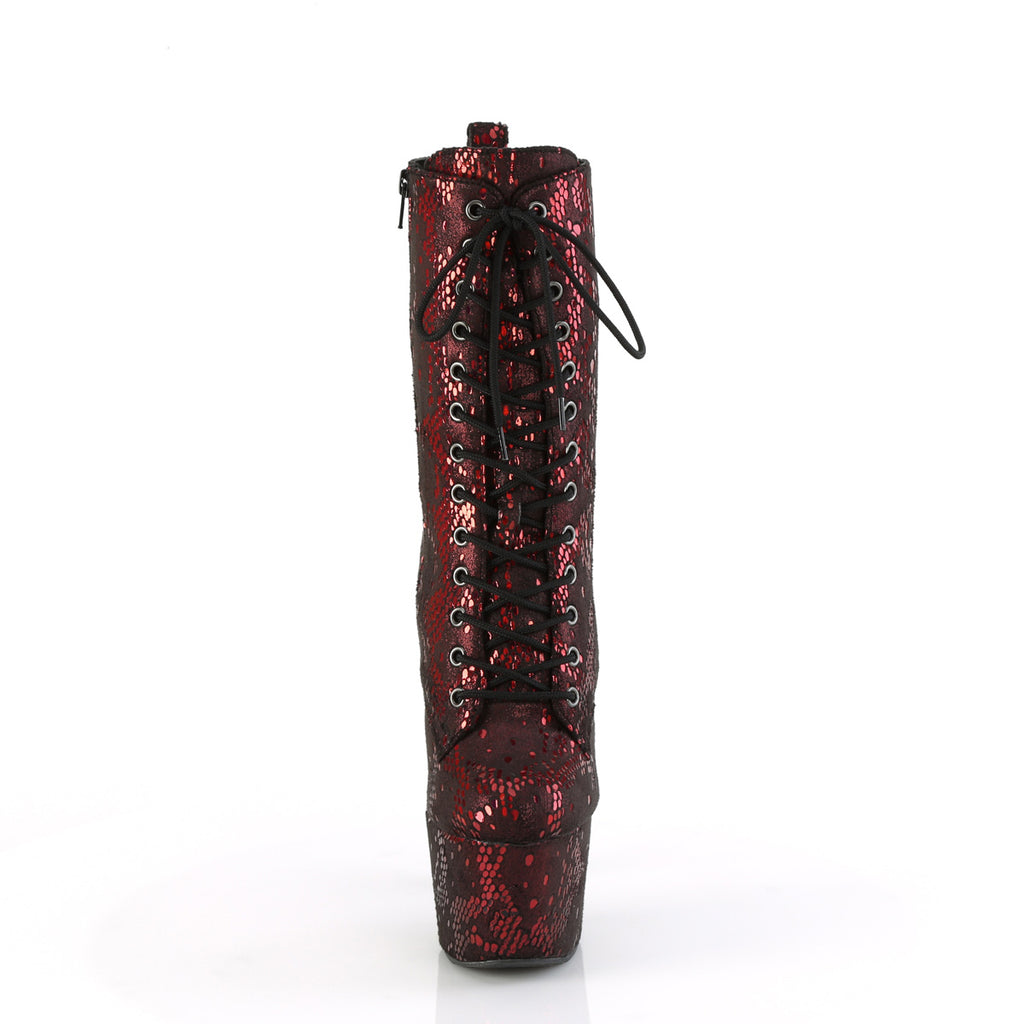 ADORE-1040SPF - Red Metallic Snake Print Fabric Ankle Boots
