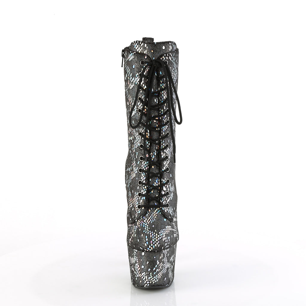 ADORE-1040SPF - Silver Metallic Holo Snake Print Fabric Ankle Boots