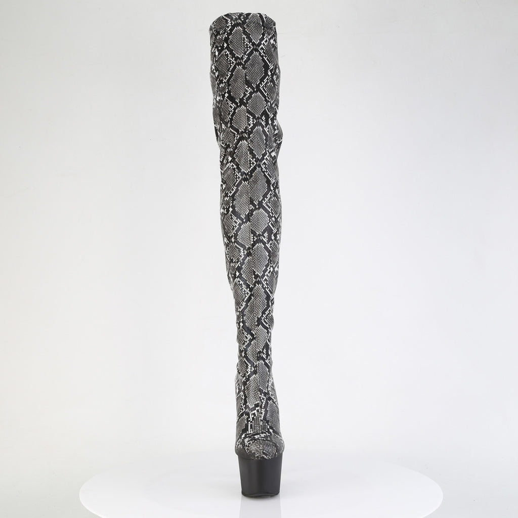 ADORE-3008SP-BT - Grey-Black Snake Print Thigh Boots