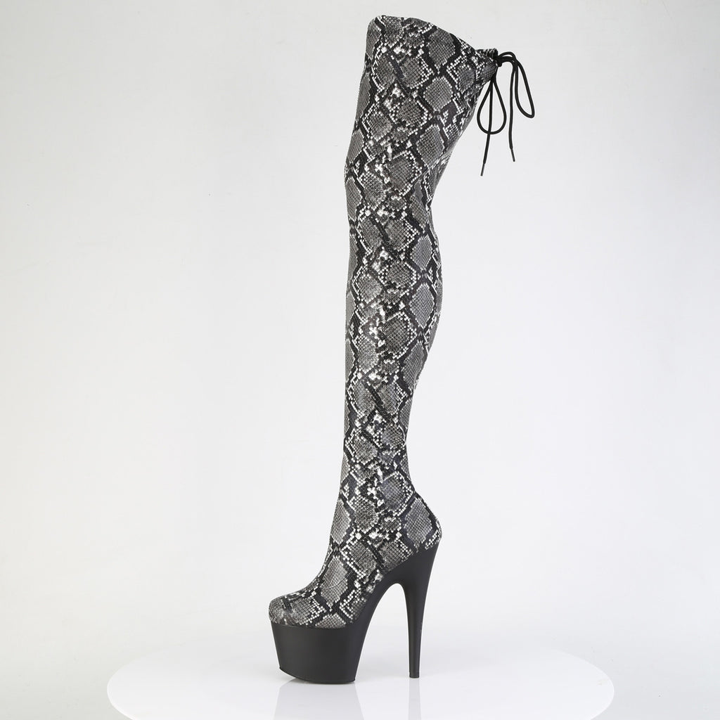 ADORE-3008SP-BT - Grey-Black Snake Print Thigh Boots