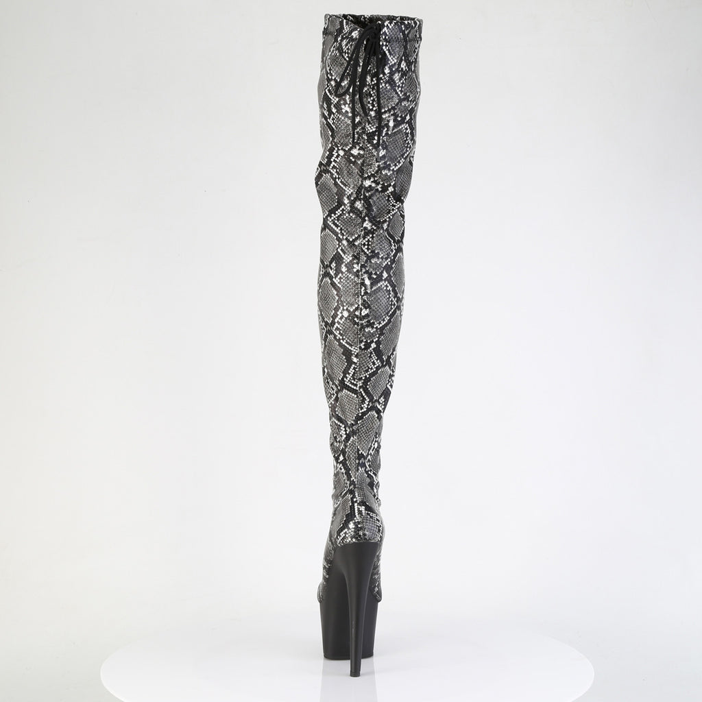 ADORE-3008SP-BT - Grey-Black Snake Print Thigh Boots