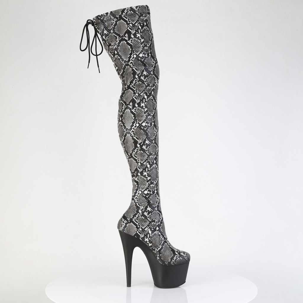 ADORE-3008SP-BT - Grey-Black Snake Print Thigh Boots