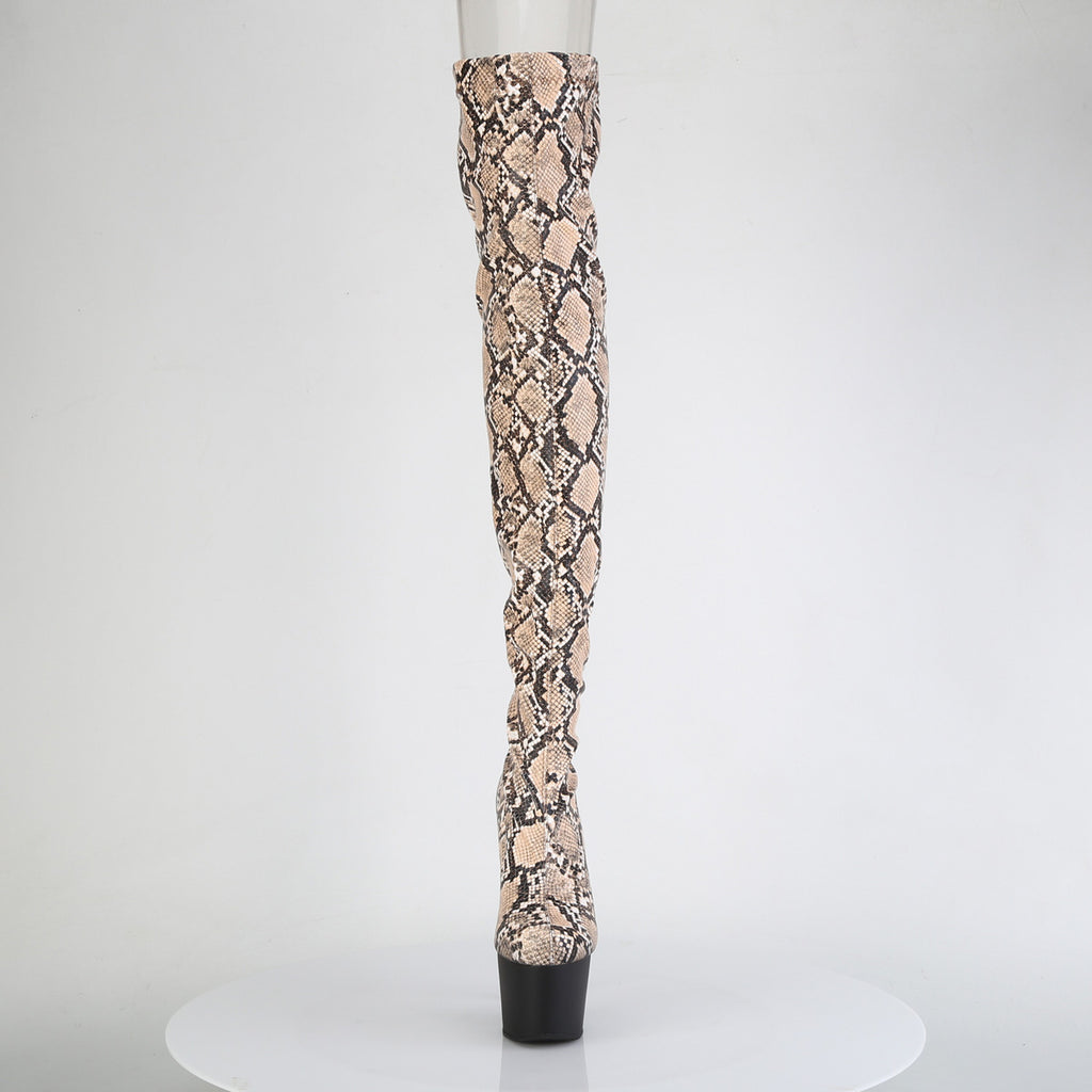 ADORE-3008SP-BT - Tan-Brown Snake Print Thigh Boots