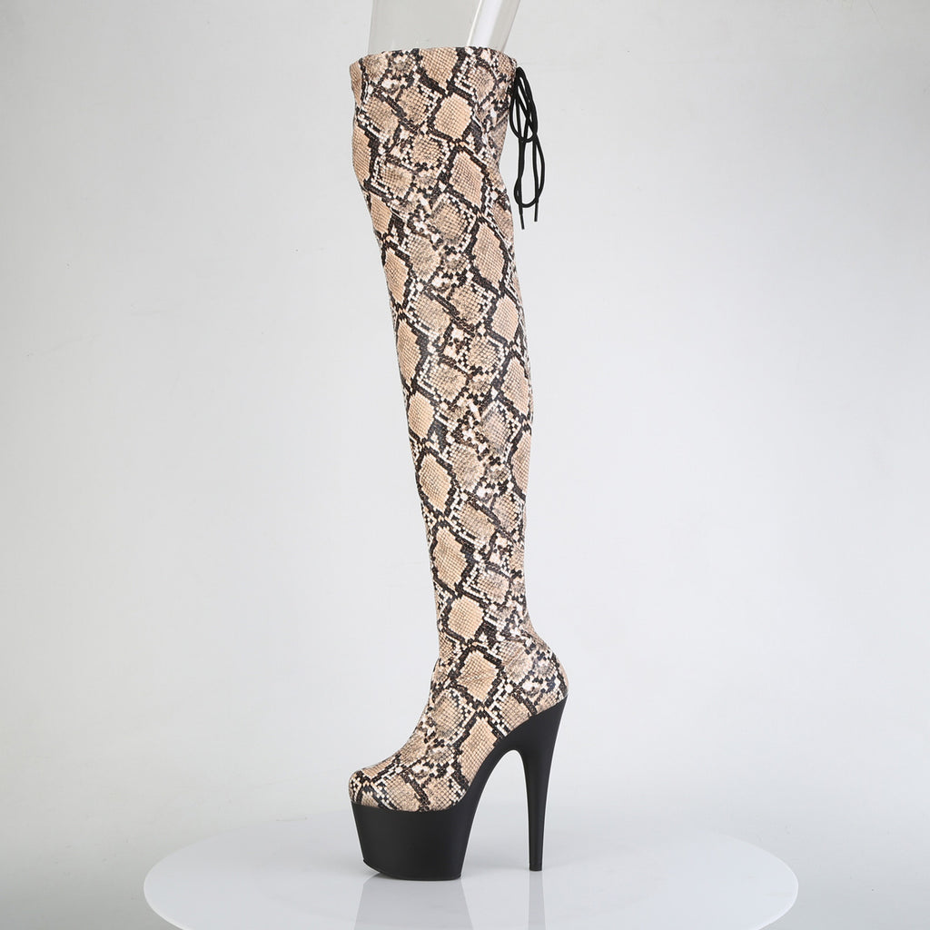 ADORE-3008SP-BT - Tan-Brown Snake Print Thigh Boots