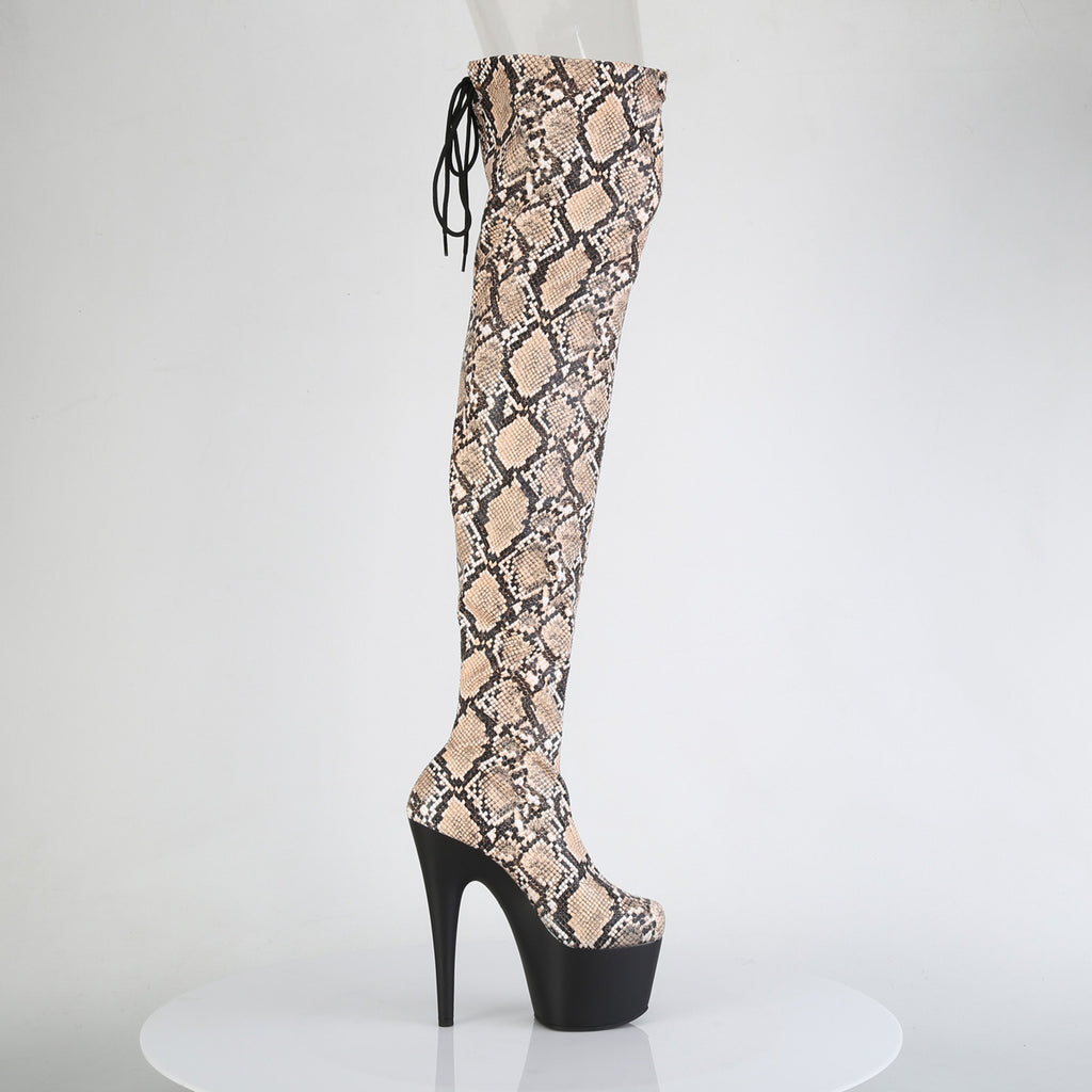 ADORE-3008SP-BT - Tan-Brown Snake Print Thigh Boots