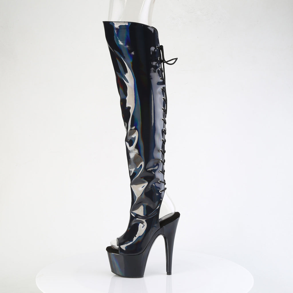 ADORE-3019HWR - Black Stretch Holo Thigh Boots