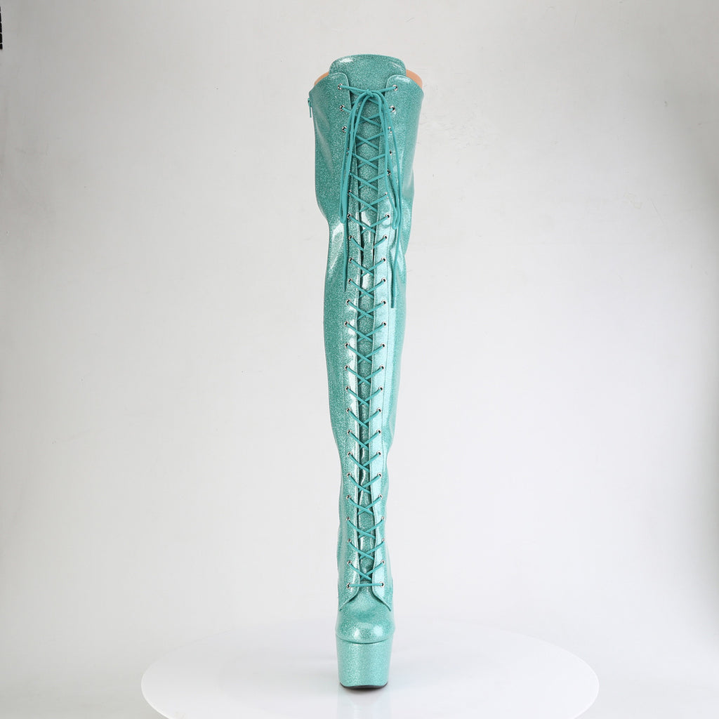 ADORE-3020GP - Aqua Glitter Patent Thigh Boots