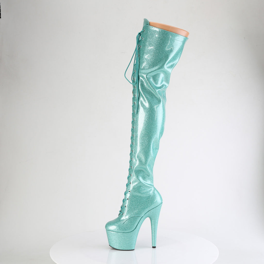 ADORE-3020GP - Aqua Glitter Patent Thigh Boots