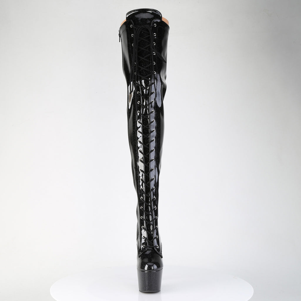 ADORE-3020GP - Black Glitter Patent Thigh Boots