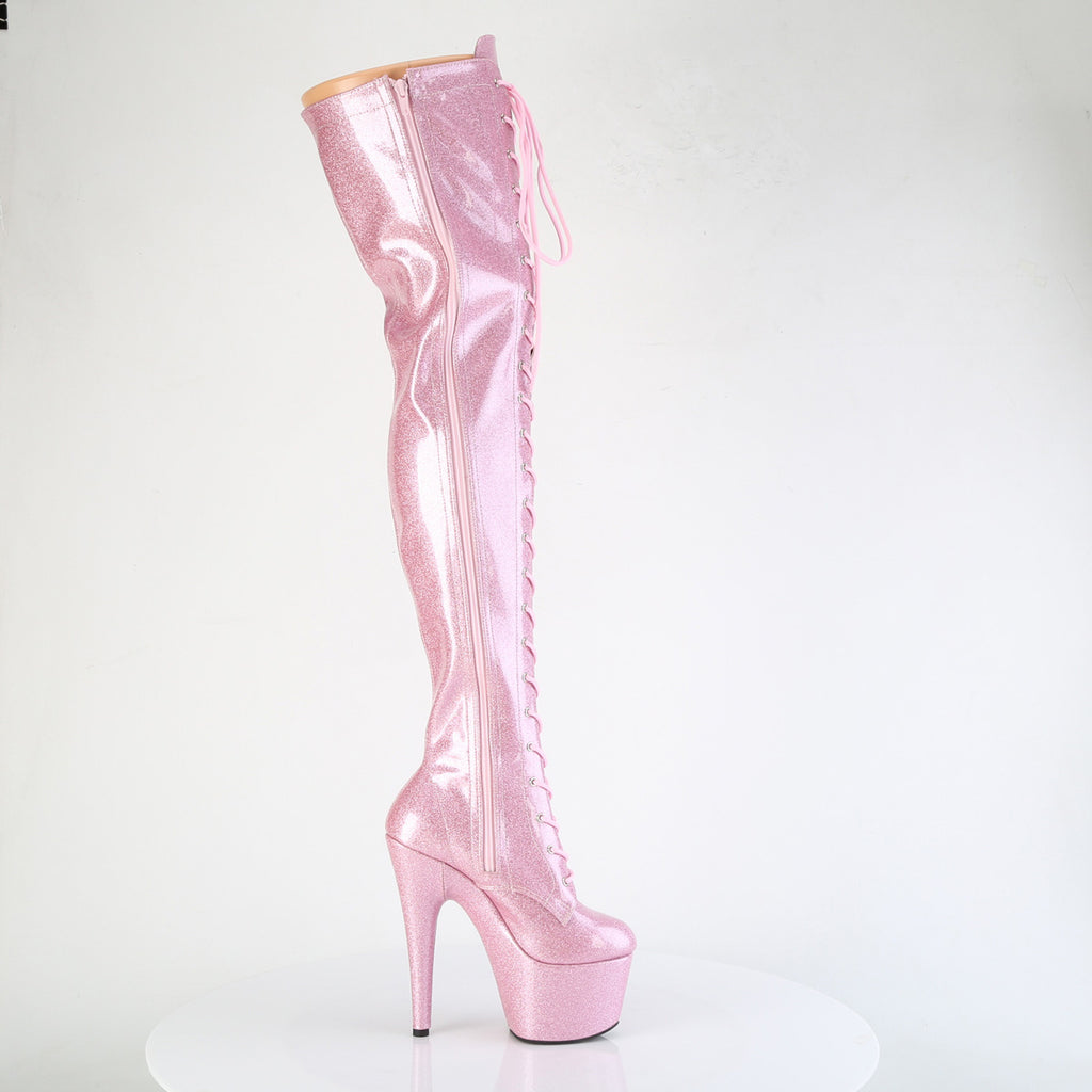 ADORE-3020GP - Baby Pink Glitter Patent Thigh Boots