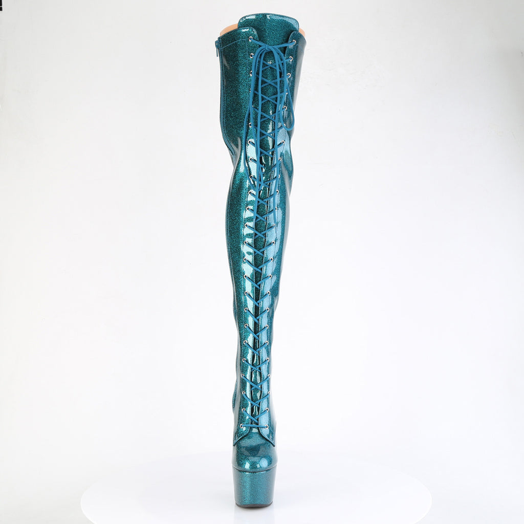 ADORE-3020GP - Teal Glitter Patent Thigh Boots