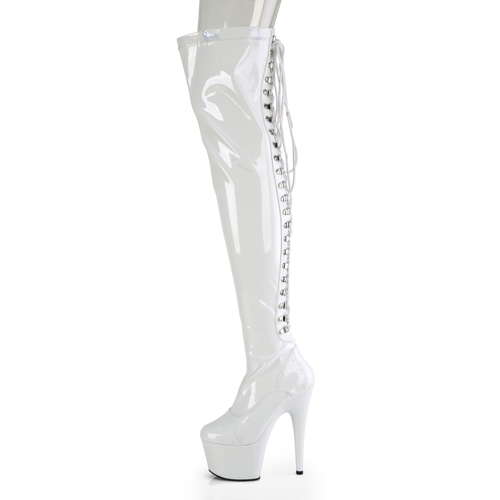 ADORE-3063 - White Stretch Patent Thigh Boots