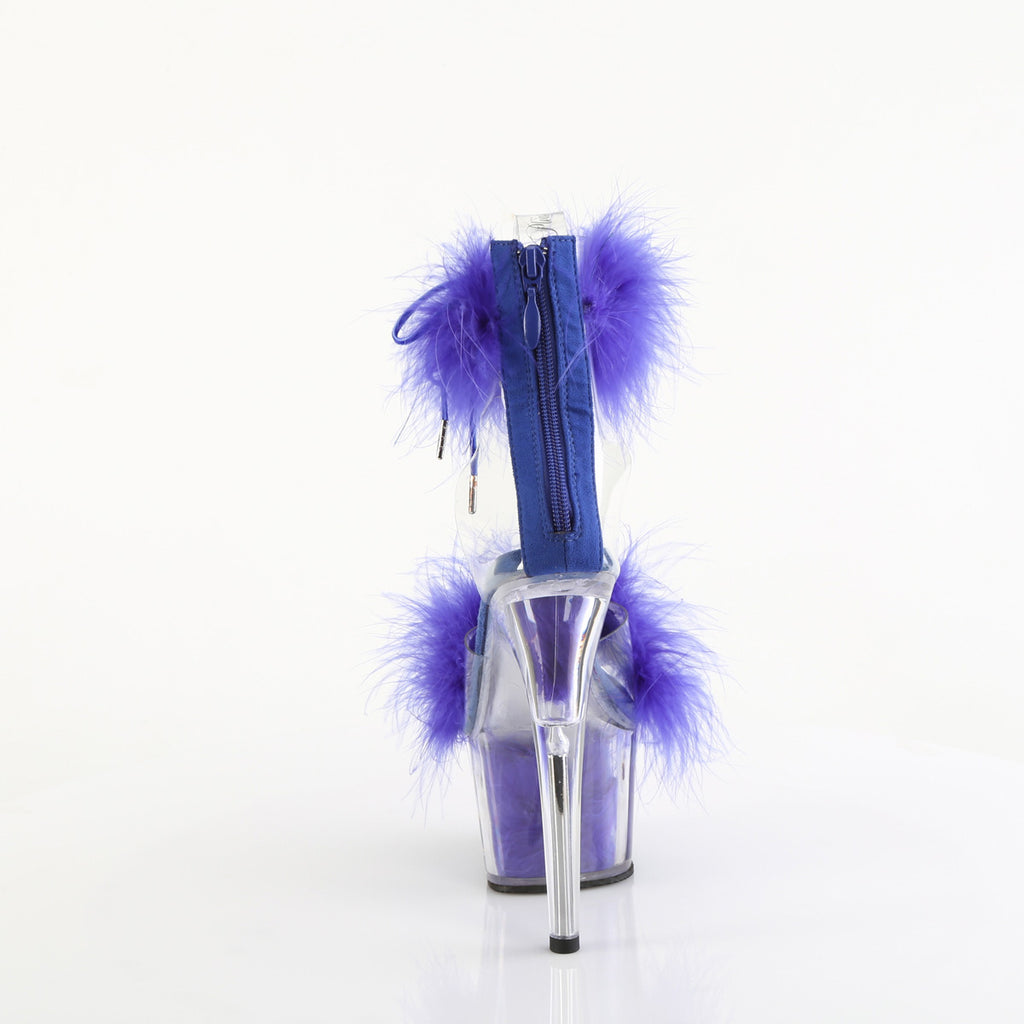 ADORE-724F - Clear-Royal Blue Fur Heels