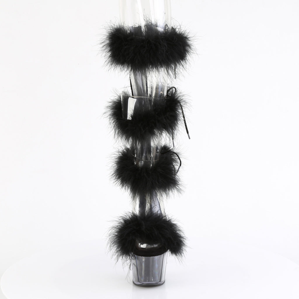 ADORE-728F - Clear-Black Fur Heels
