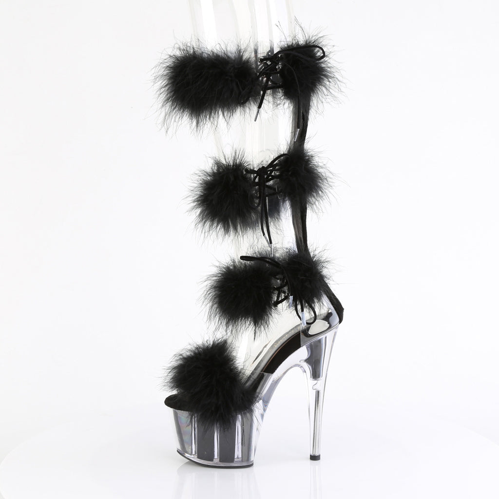 ADORE-728F - Clear-Black Fur Heels