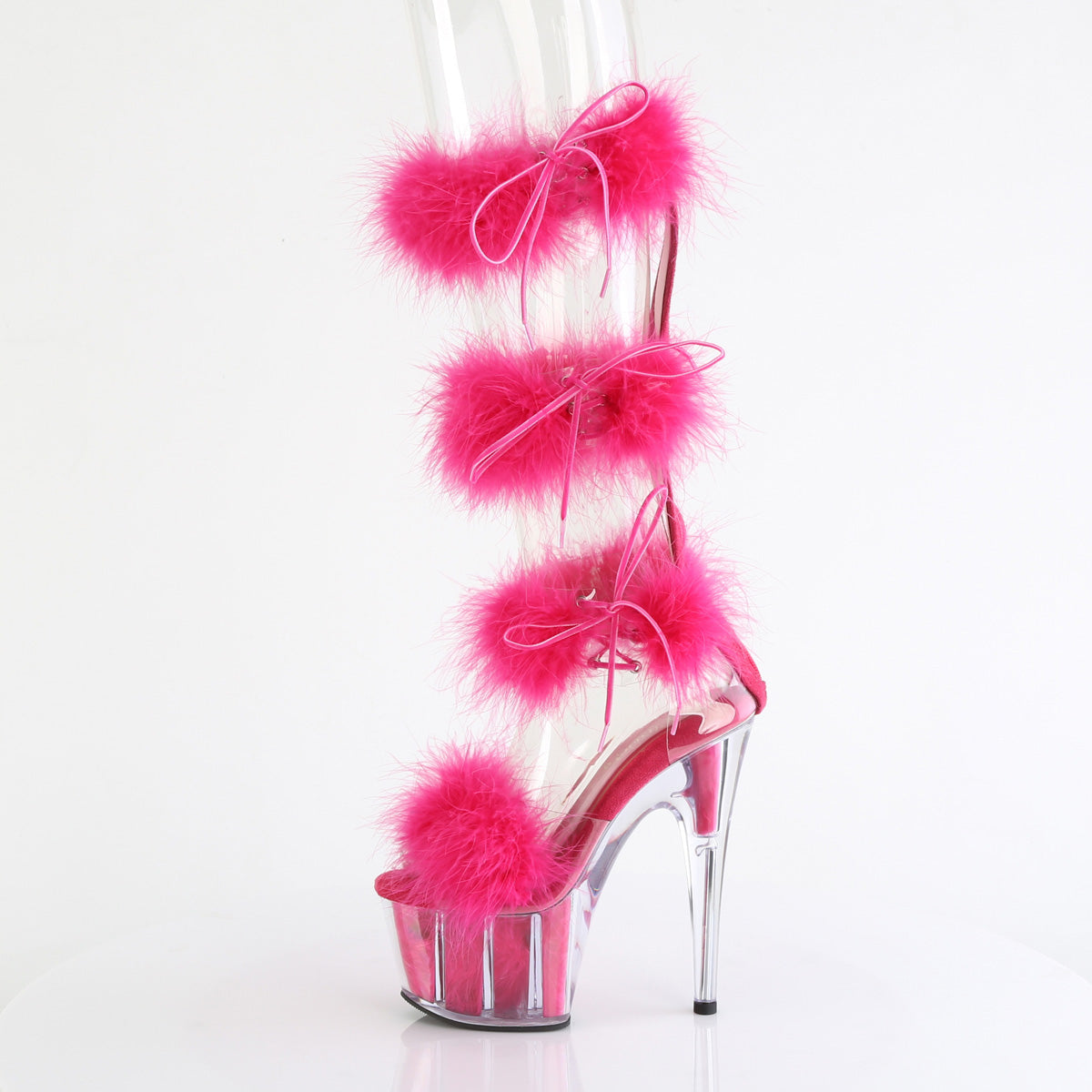 ADORE-728F - Clear-Hot Pink Fur Heels
