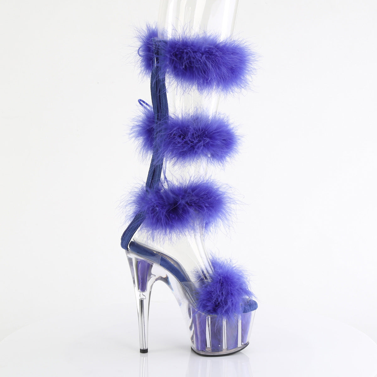 ADORE-728F - Clear-Royal Blue Fur Heels
