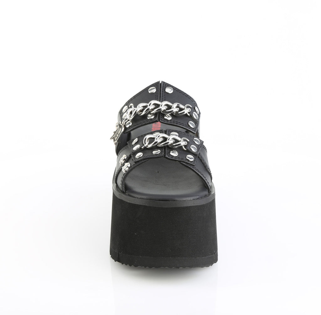 DEMONIA ASHES-08 - Black Vegan Leather Sandals