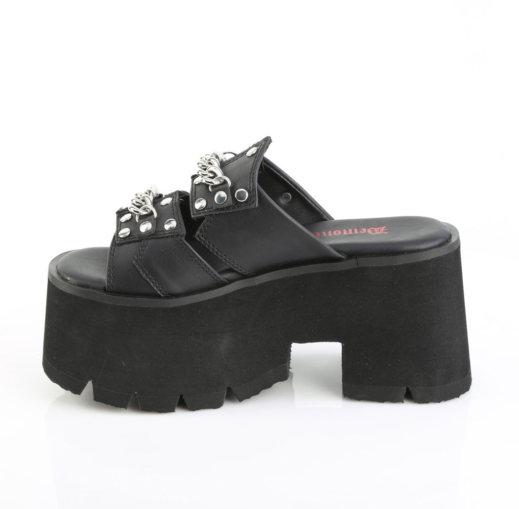 DEMONIA ASHES-08 - Black Vegan Leather Sandals
