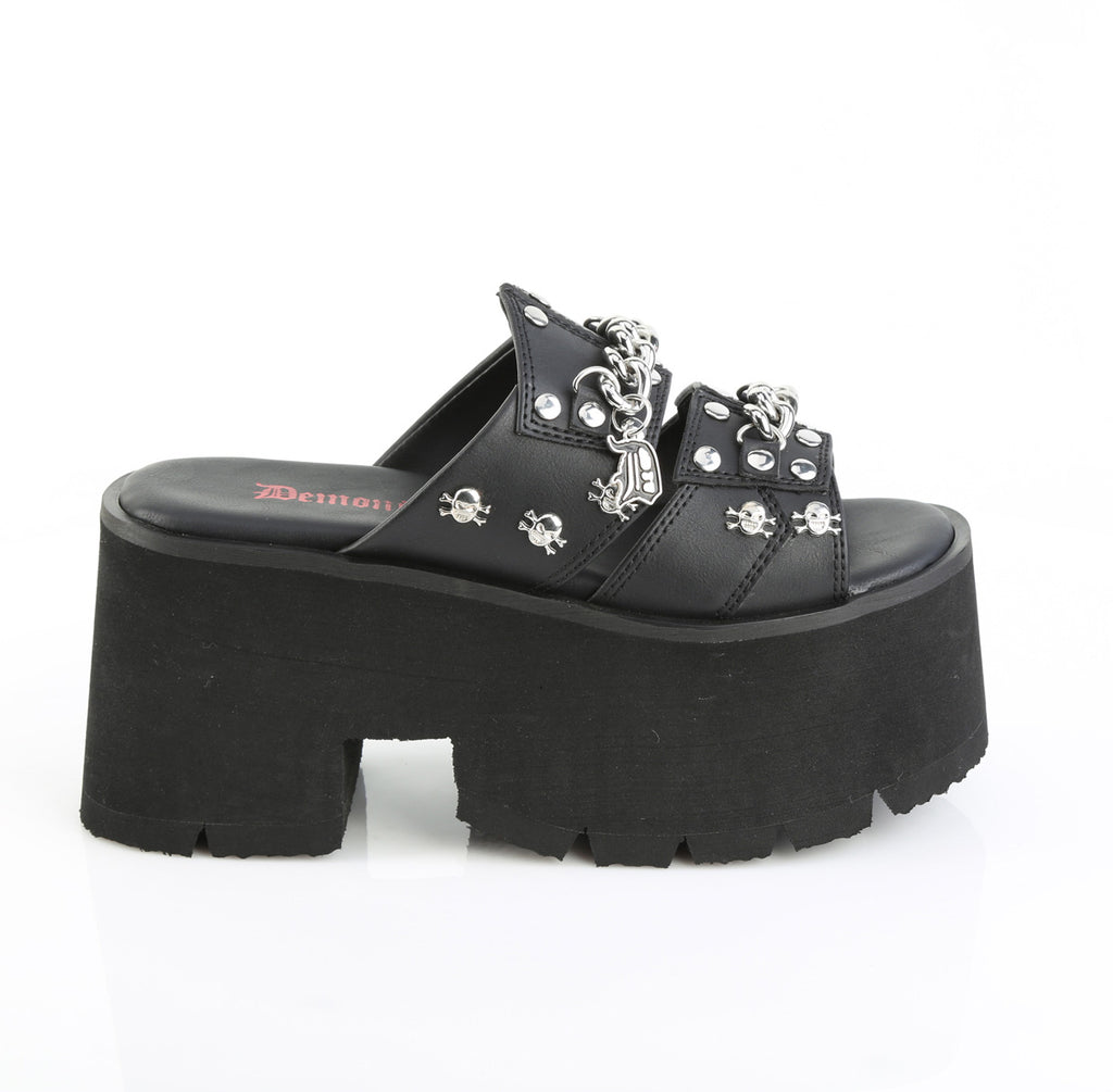 DEMONIA ASHES-08 - Black Vegan Leather Sandals